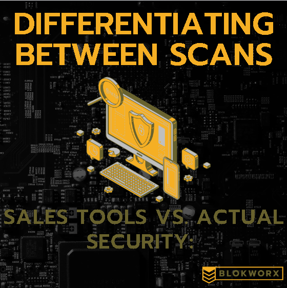 differentiating between scans - sales tools vs. actual security graphic with computer system performing scan